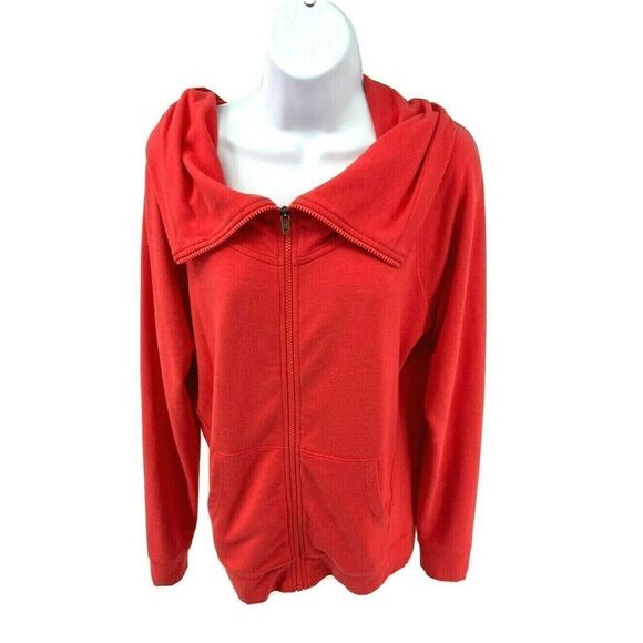 Zella Sweatshirt Coral Wide Collar Cowl Neck Full Zip Pockets - Picture 11 of 11